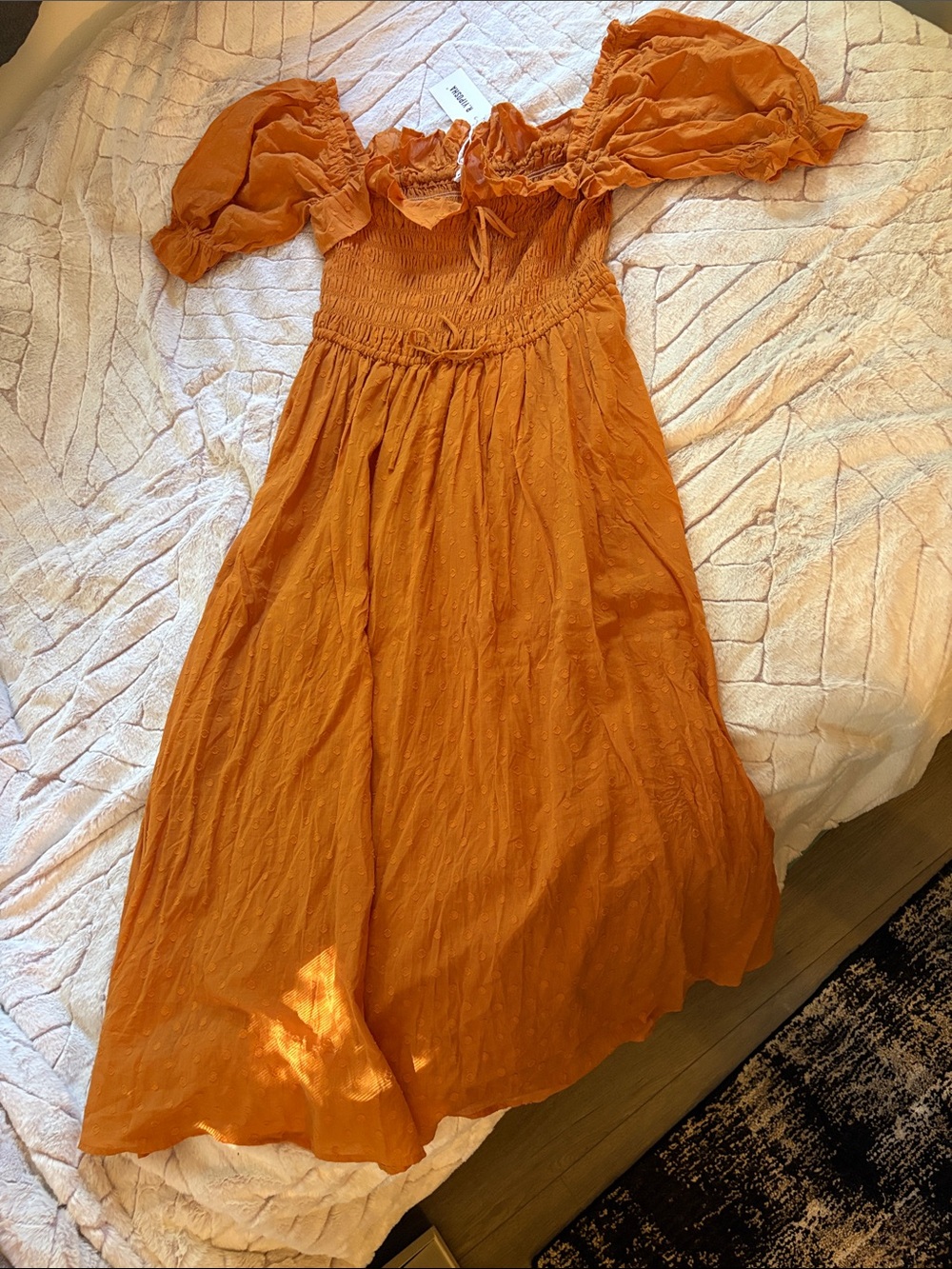 Reformation Rust Orange Off-Shoulder Puff-Sleeve Maxi Dress